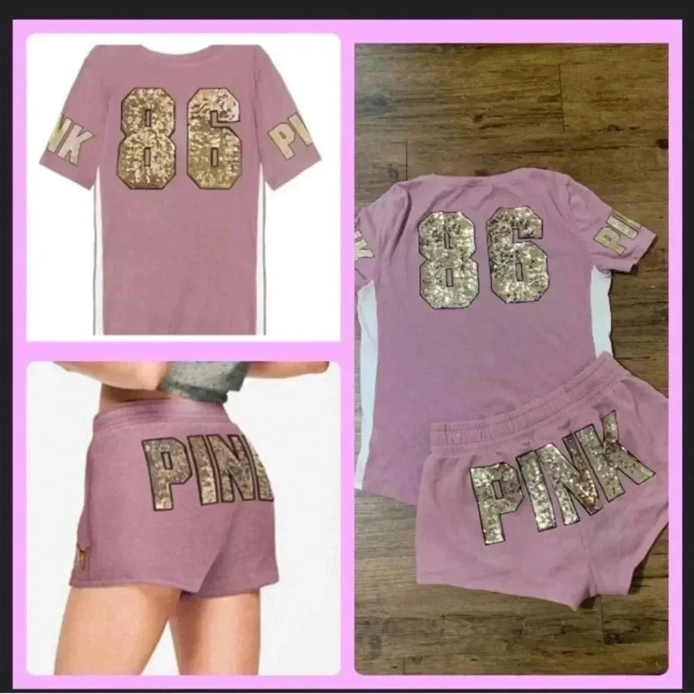 PINK VS BLING 86 TSHIRT/ RETRO SHORTS  OUTFIT S/M